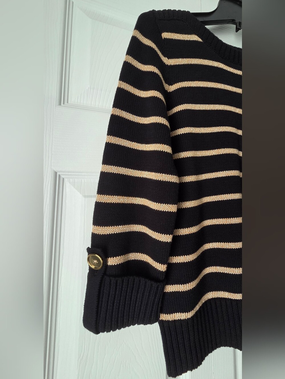 NWT Jones New York Black and Gold Striped Crewneck Sweater Size MP - Picture 7 of 14